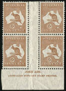 6d Chestnut, Ash Imprint block (Plate 4 - N over A); superb MLH/MUH. BW:23za.