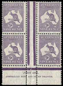 9d Violet, Ash Imprint (Plate 4, first state) block, MLH/MUH. BW:29zb.