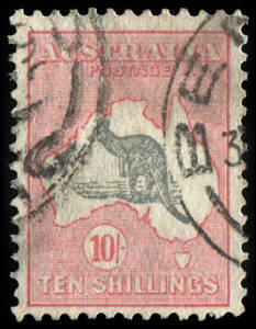10/- Grey & Aniline Pink, used. BW: $500.