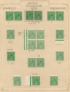 &frac12;d Green: A fine study on annotated pages including singles, blocks, pairs and a strip, examples with Watermark Inverted and many Plate varieties (some noted as per BW) with several combining Inverted wmk + plate flaws; shades, positional pieces, etc. Sev
