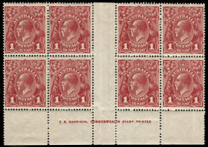 1d Carmine-Red, Plate 1, Harrison one-line Imprint block incorporating 2 x Die 2's at right. A most attractive block; a light gum bend through the Die 2's, which are otherwise **. BW:71(1)fa + zi - $3150+.