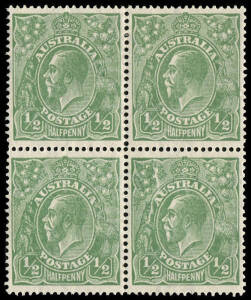 &frac12;d Green, Electro 5, superb block with exceptional example of the "cracked electro" variety [L46] "from left wattles to forearm of kangaroo"; the variety MUH. BW:65(5)ha.
