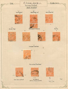 2d Orange, specialized range on annotated pages; with shades, perf.OS, plate flaws incl. Cracked electro, AUSTRAZIA, No top to Crown, corner retouches, retouched LIA, etc.