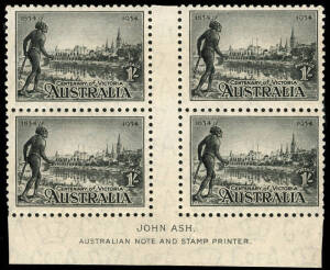 1934 Victoria Centenary, perf.10&frac12;: complete set in blks.4; the 1/- being an Imprint blk.