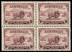 1934 Macarthur Centenary: 2d Light Hills, 2d Dark Hills, 3d & 9d in blks.4; all fine & fresh.
