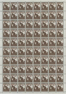 1960 (SG.316) 6d Banded Anteater, complete sheet showing the "Retouch to shading around AUSTR" at R1/7.