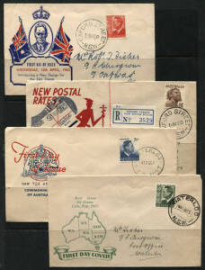 1950-65 group of FDCs to the same addressee in the USA. With single, multiple and mixed frankings, incl. registered, illustrated and plain covers. Manufacturers incl. Smyth, Wide World, Royal, Wesley etc.