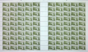 1966 (SG.400) 75c Captain Cook, complete sheet with perf pips at top and with varieties noted at R2/1, R2/2 & R9/1.