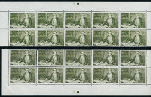 1966 (SG.400) 75c Captain Cook, complete upper and lower strips of 20, each with complete Plate No.3 on both sides. BW:462zh & zi.