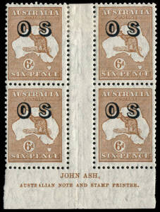 6d Chestnut (CofA wmk) Ash Imprint block (Plate 4 - N over A); very fine & fresh MUH/Mint. BW:23(OS)za.