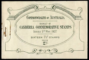 1927 (SG.SB22) 2/- 1&frac12;d Canberra booklet, complete. Unit 7 on the first pane with "Flaw in top of first A of AUSTRALIA" variety, but shaped differently and accompanied by a flaw in the base of the U of AUST.