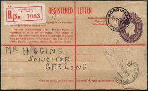 1928-30 (H&G.C26,27,28 & 29) KGV Sideface 4&frac12;d Violet Embossed Oval: With New text, standard size, mint & used Mordialloc - Geelong; Long envelope, 225 x 100mm, mint; Overprinted at left, 18mm setting, standard size, mint & used Broken Hill - Sydney; Long 