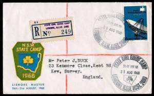 24-31 Aug.1968 STATE GIRL GUIDE CAMP, LISMORE NSW. Registered 'Last Day' cover with commemorative postmark & registration label No. 249, to England. [249 articles registered]; PM.258. Very fine.