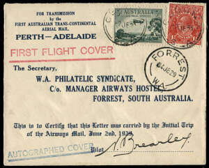 2 June 1929 (AAMC.137a) Ceduna - Forrest intermediate flown cover, signed by the pilot, Major Norman Brearley.