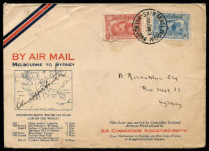 19 Mar.1931 (AAMC.181) Melbourne - Sydney flown commemorative cover, franked with 2d & 3d K'ford Smith airmails, addressed to Alex Rosenblum and signed C. Kingsford Smith. Slightly grubby but a nice combination.