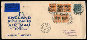 1931-33 (AAMC.187b,188,188a(2),188zi,197,202,204,224,225,246,268,280,281,281a,296b) group incl. 4 Apr.1931 Irish Free State - Aust. [approx 90 flown], 23 Apr.1931 Aust. - Singapore, Malaya & Persia, 1 May 1931 Hobart - Melb., 8 May 1931 Townsville - Brisb