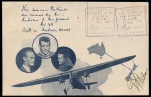 July 1934 (AAMC.395c) Melbourne - Cairns overprinted postcard (previously flown to N.Z. as AAMC.348 and signed by Ulm, in the "Faith in Australia"), flown as an intermediate on the flight by Ulm, Allan & Boulton to Papua & New Guinea. [A total of 50 of th