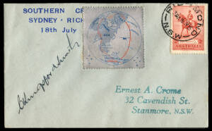 18 July 1935 (AAMC.514) The Last Flight of the "Southern Cross" souvenir cover flown from Mascot to Richmond, with special vignette and signed by Charles Kingsford Smith.