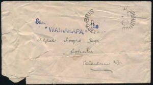 WRECK OF THE "WAIRARAPA" cover, Oct 1894 Brisbane - Auckland (arrival date 10 Nov 1894), part cachet, showing the 2-line "Saved from wreck of the / "WAIRARAPA" cachet in blue.,250"