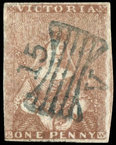 1850-53 (SG.5) Second Printing: 1d red-brown [29], good to large margins, neatly cancelled by Butterfly "15" of GEELONG. In January 1850 the dies of all three values were recut to complete their designs. New printing stones of 120 subjects were made up, a