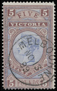 1886-96 (SG.324) &pound;5 Pale Blue & Maroon, superb CTO example with fine "MELBOURNE NO 13 / 99" cds.