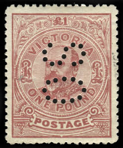 1905-13 (SG.431a) &pound;1 Dull rose Edward VII, perforated OS, Mint. [BW:V127b - $600]. Small disturbance in right margin.