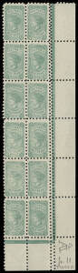 1905-13 (SG.433 var.) &frac12;d Green, perf.11, LR corner block with variety DOUBLE PERFORATIONS vertically at right. Very fine positional piece with variety affecting 6 units. BW:V23b. MUH.