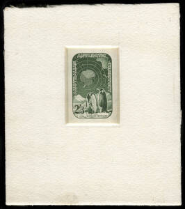 1959 (SG.5) 2/3 green DIE PROOF on white wove paper; imperforate and mounted in sunken card, with CBA handstamp on reverse. One of only nine produced, this one from the Estate of W.L. Russell (Stamp Advisory Committee) numbered "20". Superb. BW:AAT6DP(1).