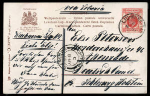 May 1909 "LIU-KUNG-TAU" cds tieing 4c red on postcard to Germany; with CHEFOO BRITISH P.O. transit cds alongside. Endorsed "Via Siberia".