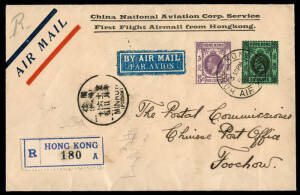 5 Nov.1936 registered cover flown from Hong Kong to Foochow on the first flight by CNAC.