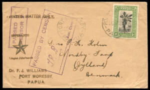 Sept.1939 usage of 1d Pictorial on CENSORED Esperanto cover from PORT MORESBY to DENMARK. Most unusual destination.
