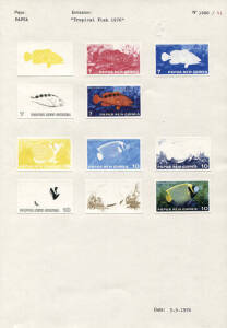 PROOFS: 1976 (SG.314-7) Tropical Fish (Fauna Conservation): Complete set of Courvoisiers' original colour separations & completed designs, all imperforate and affixed to the official Archival album pages [#1600/41 & 1601/42] in the following denominations