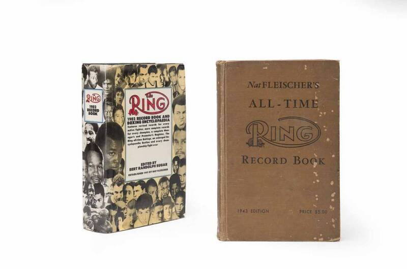 "Nat Fleischer's All-Time Ring Record Book", incomplete run 1943-61, 1963-67, 1969-71, 1973, 1975-77 & 1979-82. Includes 5 issues signed & endorsed by Nat Fleischer to Merv Williams, boxing editor of 'The Sporting Globe'. Poor/G condition. Fabulous, well-
