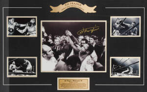JOE FRAZIER v MUHAMMAD ALI, display comprisng photograph signed by Joe Frazier, surrounded by 4 photographs of 1971 fight, window mounted, framed & glazed, overall 81x56cm. With CoA.