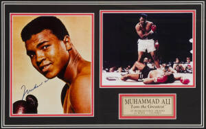 MUHAMMAD ALI, display "I am the Greatest", with signed photograph, window mounted, framed & glazed, overall 63x44cm.