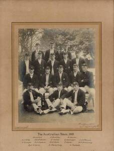 1909 AUSTRALIAN TEAM, original team photograph by Bolland, with title "The Australian Team, 1909" and players names on mount, framed & glazed, overall 38x48cm. Together with framed photograph of 1878 Australian team (reprinted); 1955 NSW Colts & 1958 NSW 