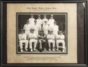 1909 AUSTRALIAN TEAM, original team photograph by Bolland, with title "The Australian Team, 1909" and players names on mount, framed & glazed, overall 38x48cm. Together with framed photograph of 1878 Australian team (reprinted); 1955 NSW Colts & 1958 NSW - 2