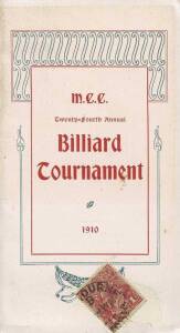 MELBOURNE CRICKET CLUB, rare programme "M.C.C. Twenty-Fourth Annual Billiard Tournament, 1910". Superb condition.