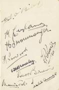 1932-33 BODYLINE TOUR: Menu "Dinner tendered to the Members of the English cricket Team by the Government of New South Wales", with 9 signatures inside including Harold Larwood, Freddie Brown, Maurice Tate, Bill O'Reilly & Herbert Ironmonger.