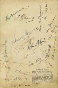 1948 AUSTRALIAN TOUR TO ENGLAND: P&O 'Strathaird" dinner menu for 11th April 1948 with 18 signatures on back cover including Don Bradman, Sidney Barnes, Lindsay Hassett & Keith Miller. Fair/Good condition.