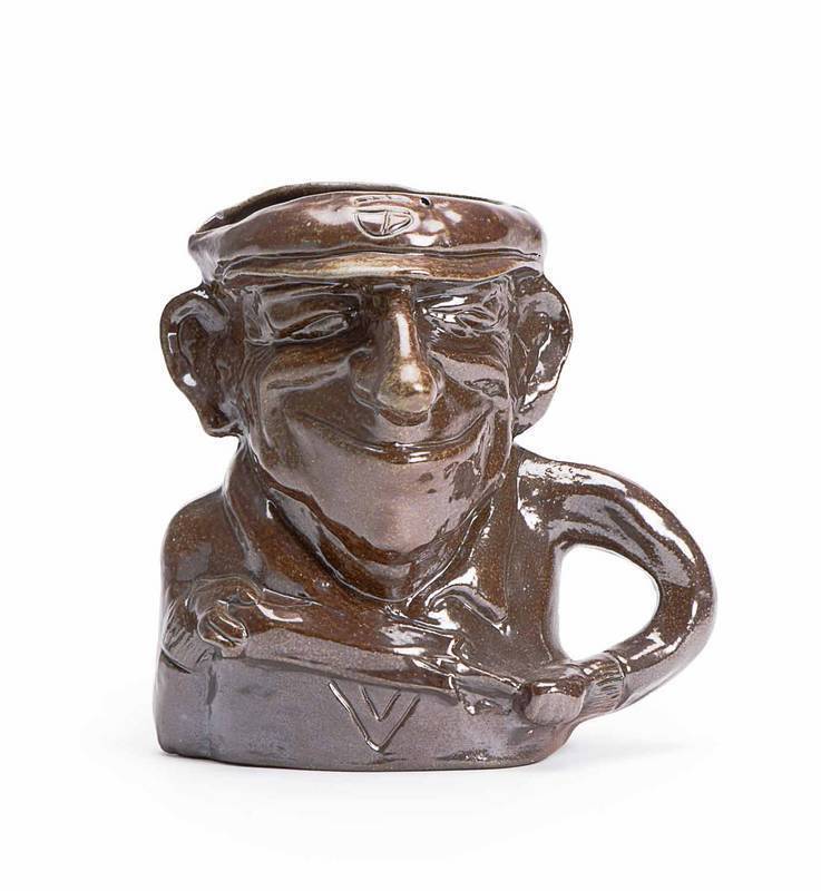DON BRADMAN, Bendigo Pottery "Sir Don Bradman" caricature jug, very attractive with brown glaze, 15cm high. Limited edition 852/3000.