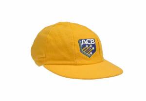 AUSTRALIAN ONE-DAY CAP, yellow with embroidered "ACB" logo on front, player unknown.