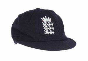 ENGLAND HOME TEST CAP, navy blue wool, embroidered Crown over Three Lions on front (new style). Player unknown. VG condition.