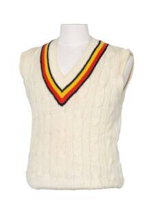 ENGLAND TEST JUMPER (sleeveless) in MCC colours, player unknown, made by Bill Edwards County Sports Shop, Swansea. G/VG condition.