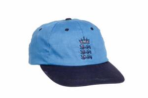 ALEC STEWART'S ENGLAND ONE-DAY CAP,blue baseball-style, embroidered Crown over Three Lions on front, signed inside by Alec Stewart. VG condition