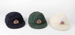 ENGLISH SCHOOLS CRICKET ASSOCIATION CAPS, one in navy blue named to Nick Cook; one in white named to Alan P.Wells; another in green also named to Alan P.Wells. G/VG condition.