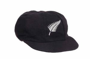 PETER FULTON'S NEW ZEALAND TEST CAP, black with embroidered silver fern on front, signed inside by Peter Fulton. Good match-used condition. [Peter Fulton has played 22 Tests & 49 ODIs 2004-14].