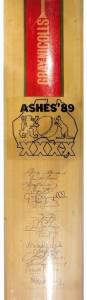 1989 AUSTRALIAN TEAM, "Gray-Nicolls" Cricket Bat, with label "Ashes '89/XXXX", with 17 signatures including Allan Border, Dean Jones & Merv Hughes. Superb condition.