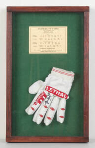 SHANE WARNE, displays including signed batting glove; print "Shane warne - The King of Spin". All framed, various sizes.