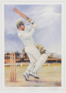 ALLAN BORDER, print "Captain Courageous" by d'Arcy Doyle, limited edition 1817/2500, signed by Allan Border & the artist, window mounted, framed & glazed, overall 68x85cm. 